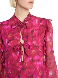 Floral Silk Tie Blouse