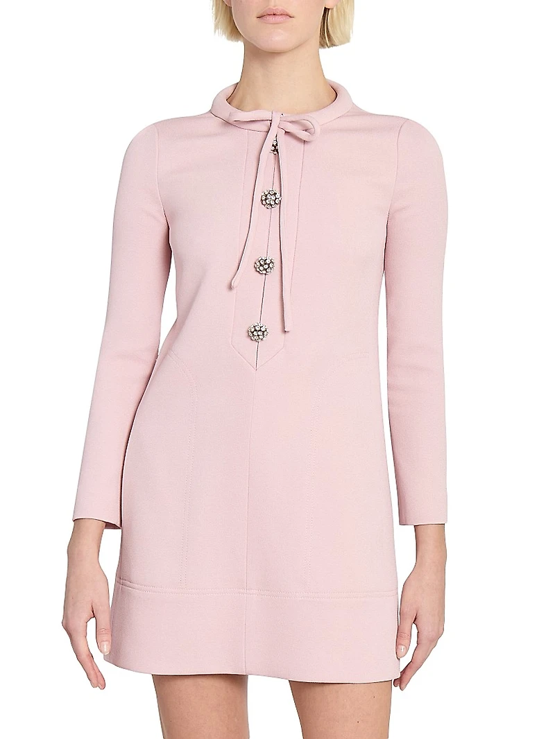Crystal-Button Crepe Minidress