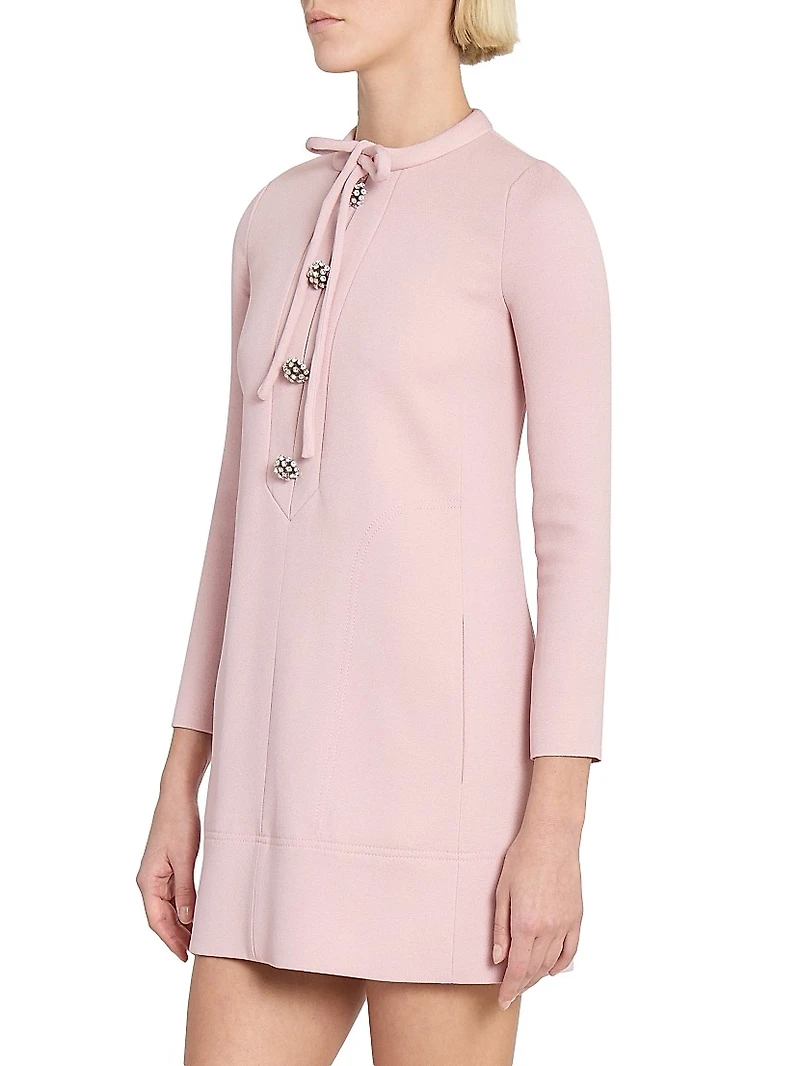 Crystal-Button Crepe Minidress