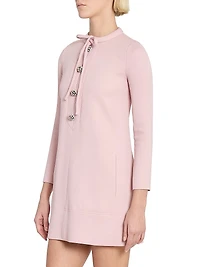 Crystal-Button Crepe Minidress