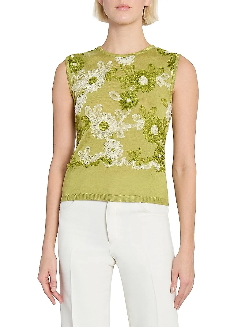 Soutache Silk-Blend Knit Top