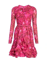 Floral Silk Long-Sleeve Minidress