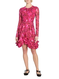 Floral Silk Long-Sleeve Minidress