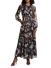 Paravincini Floral Silk Chiffon Maxi Dress