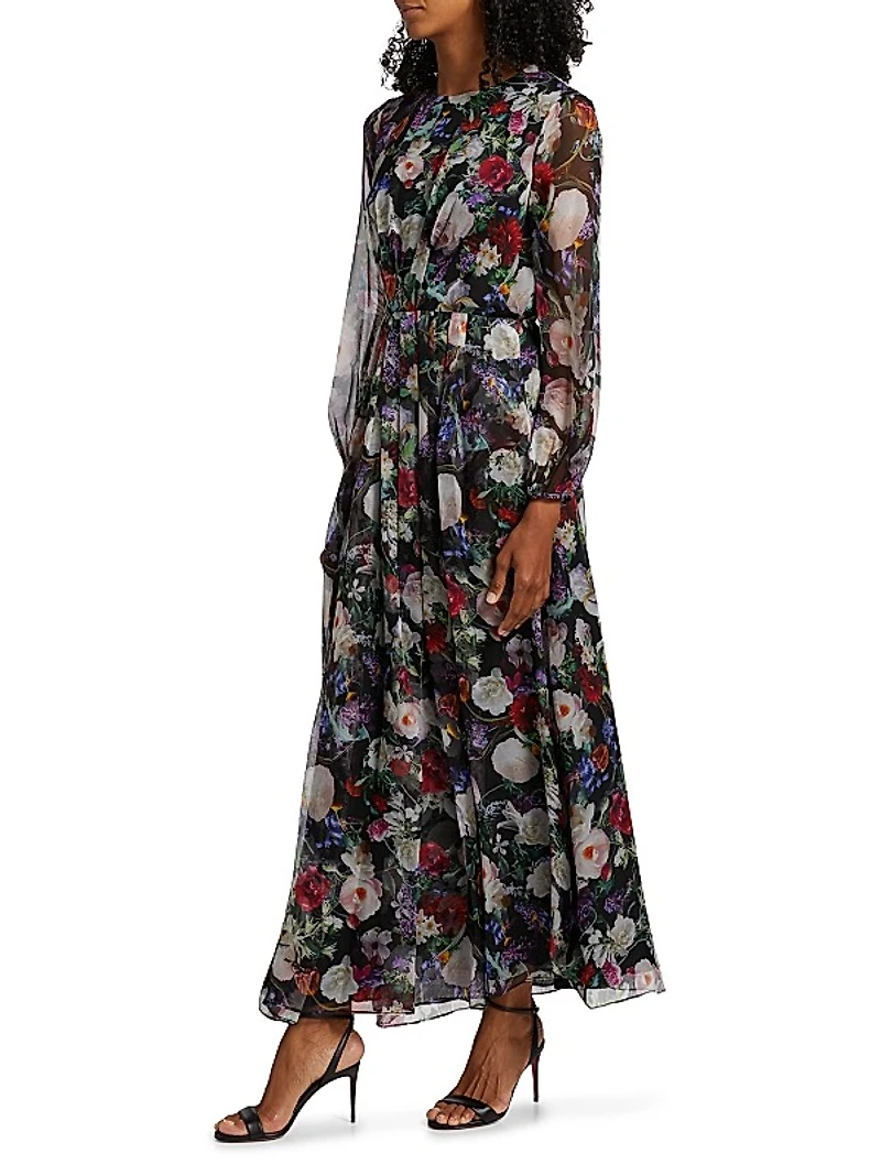 Paravincini Floral Silk Chiffon Maxi Dress