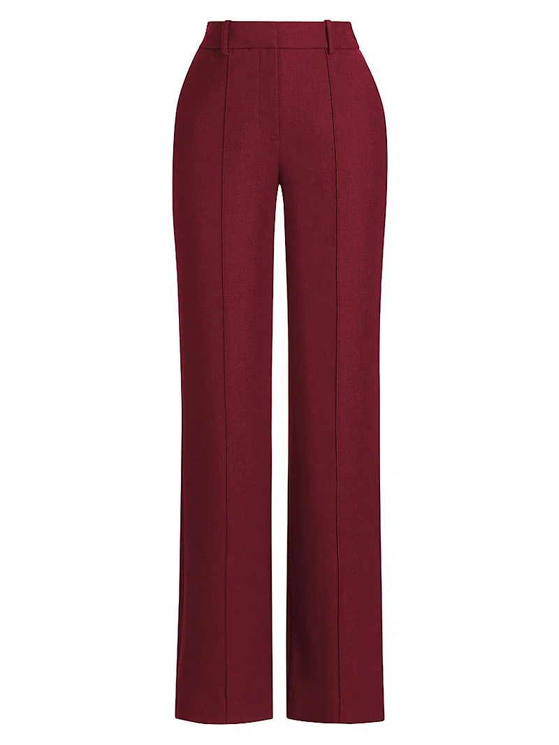Silk-Wool Straight-Leg Trousers