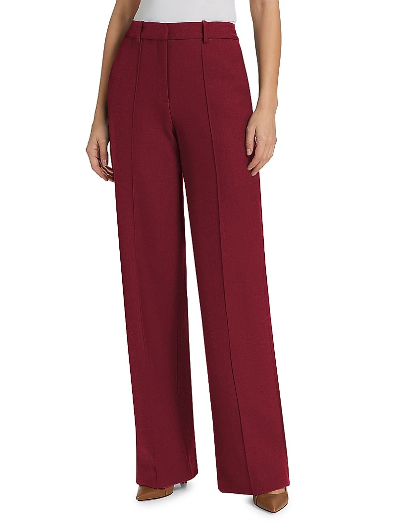 Silk-Wool Straight-Leg Trousers