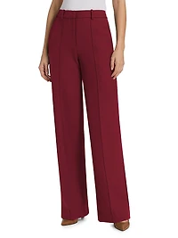 Silk-Wool Straight-Leg Trousers