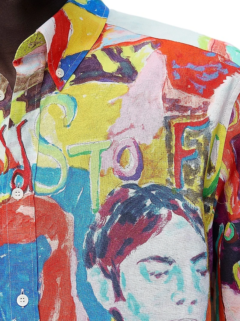 Graphic Cotton Button-Front Shirt