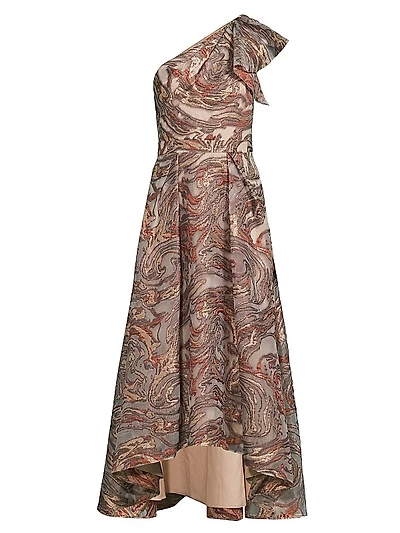 Jacquard One-Shoulder Maxi Dress