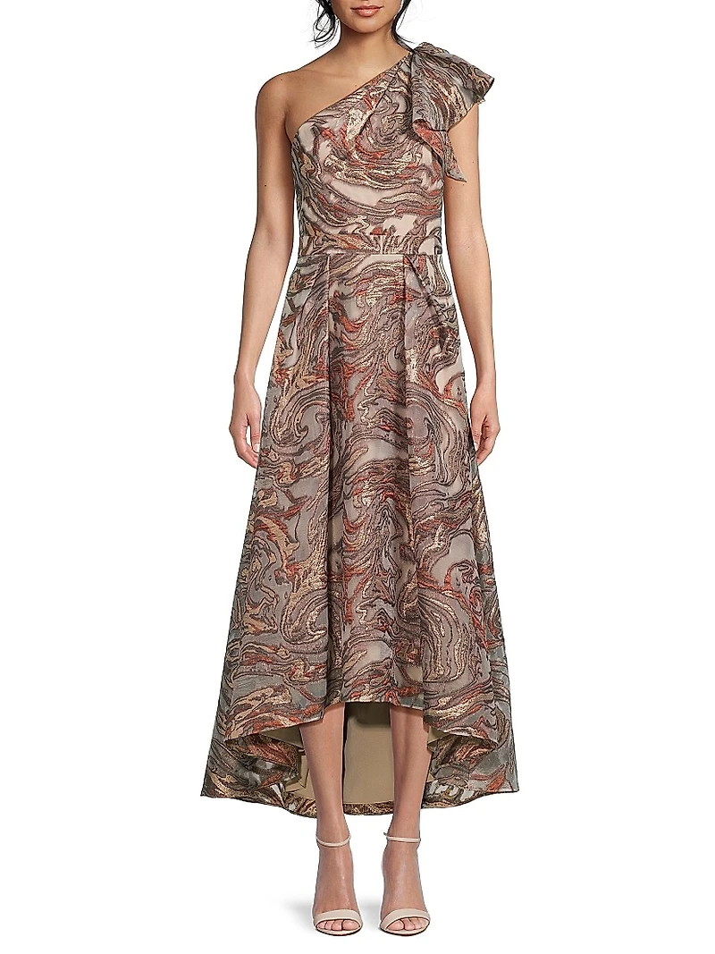 Jacquard One-Shoulder Maxi Dress