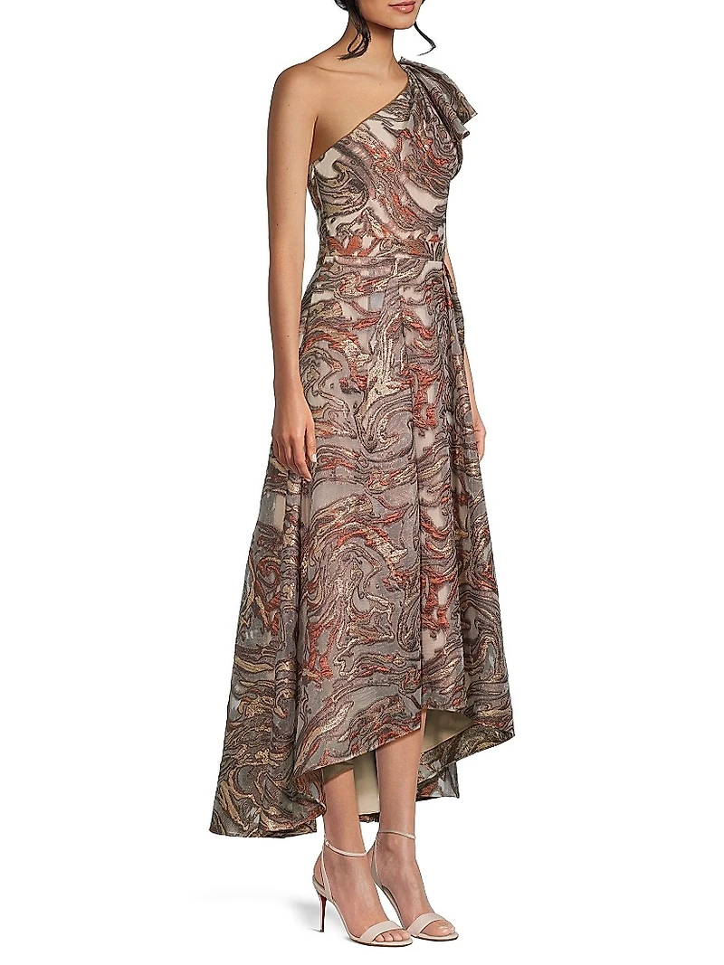 Jacquard One-Shoulder Maxi Dress