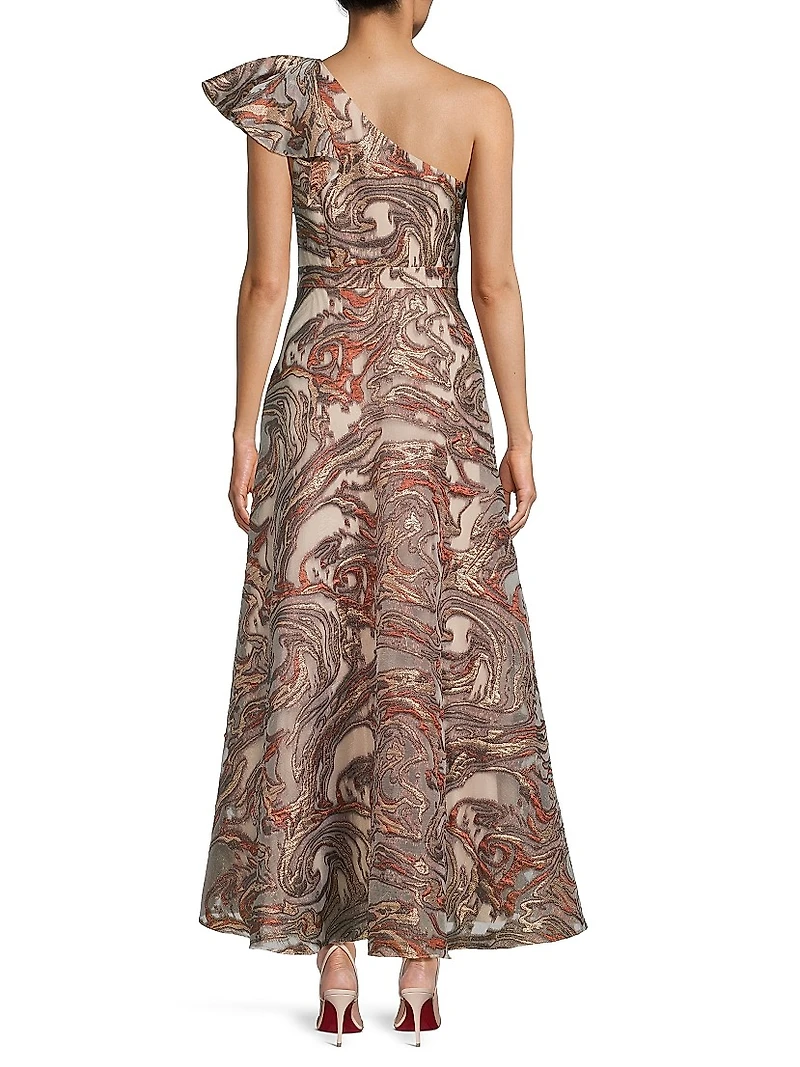 Jacquard One-Shoulder Maxi Dress