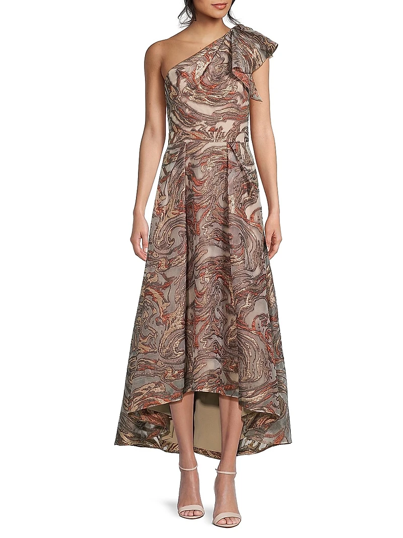 Jacquard One-Shoulder Maxi Dress