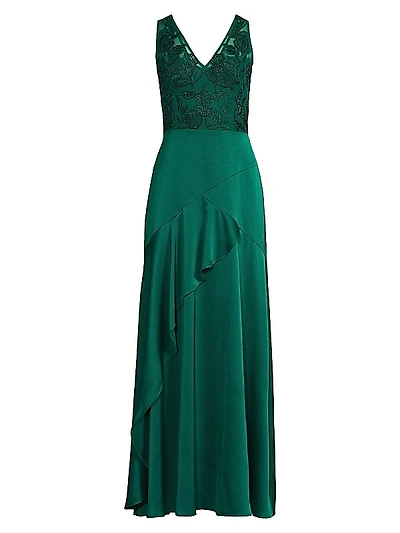 Beaded Satin Sleeveless Gown