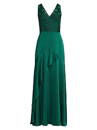 Beaded Satin Sleeveless Gown