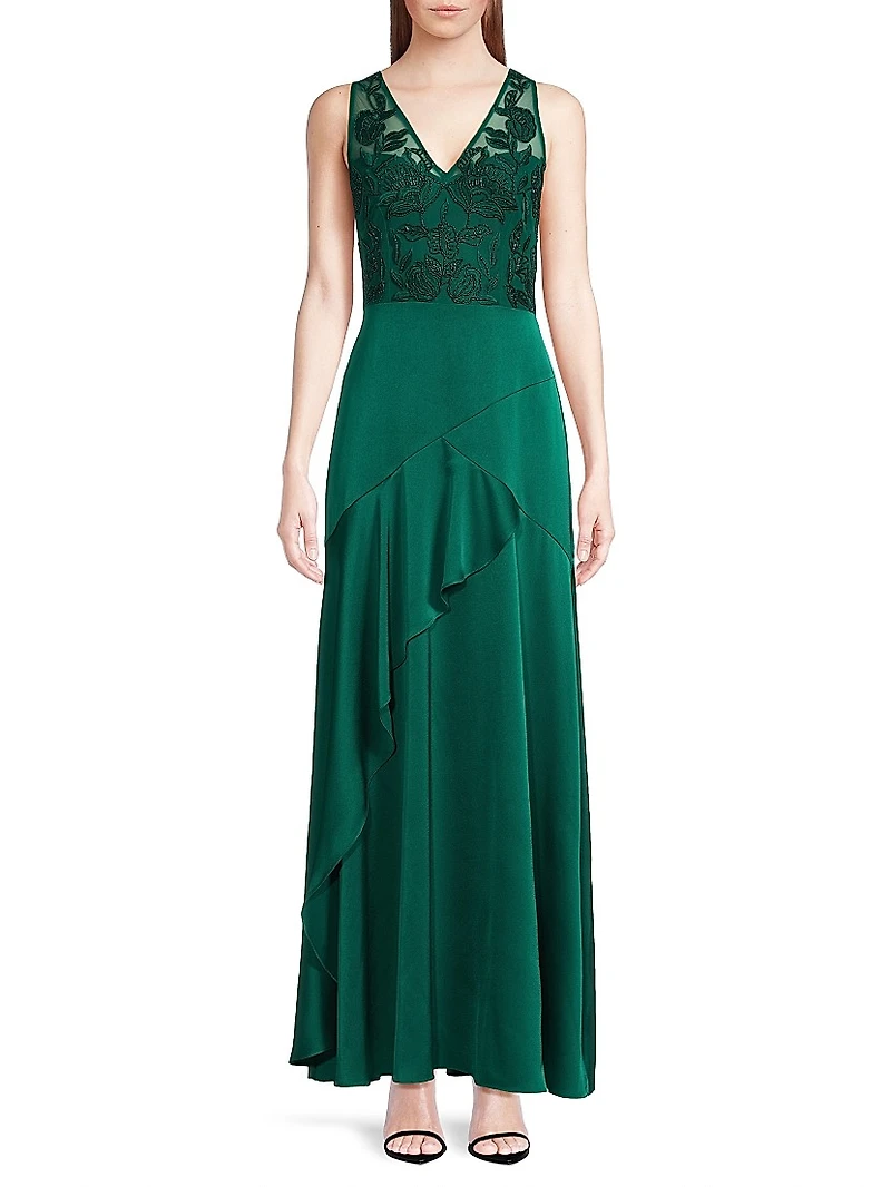 Beaded Satin Sleeveless Gown