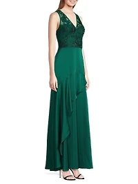 Beaded Satin Sleeveless Gown