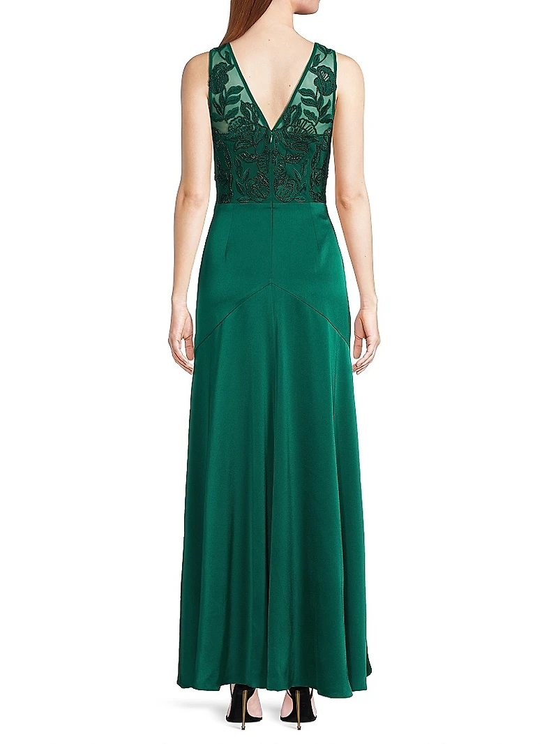 Beaded Satin Sleeveless Gown