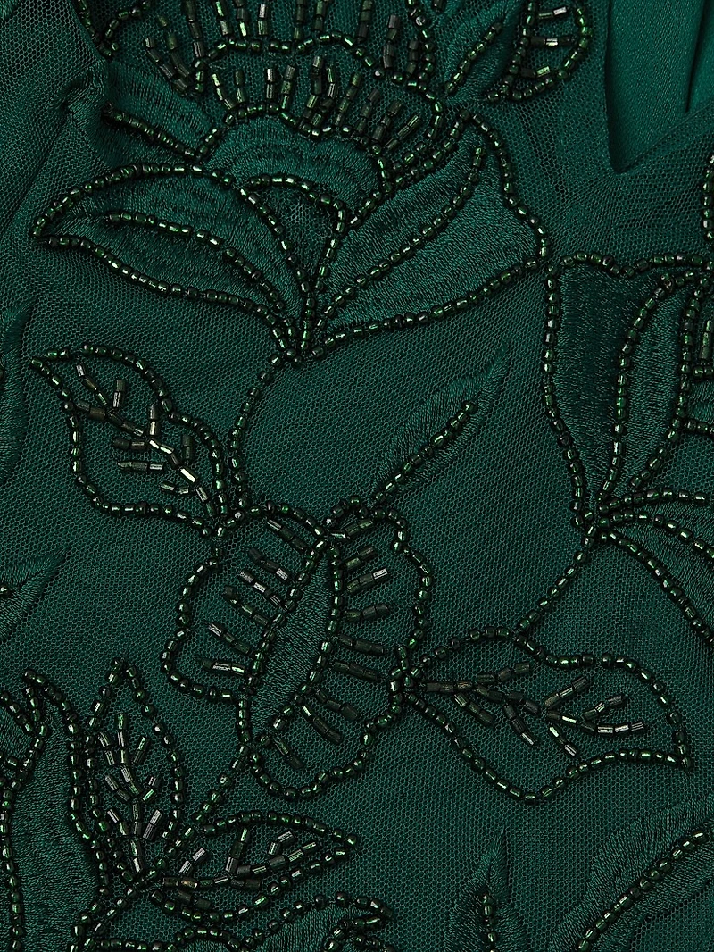 Beaded Satin Sleeveless Gown