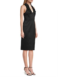 Floral Beaded Appliqué Satin Midi-Dress