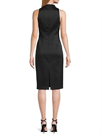 Floral Beaded Appliqué Satin Midi-Dress