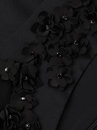 Floral Beaded Appliqué Satin Midi-Dress