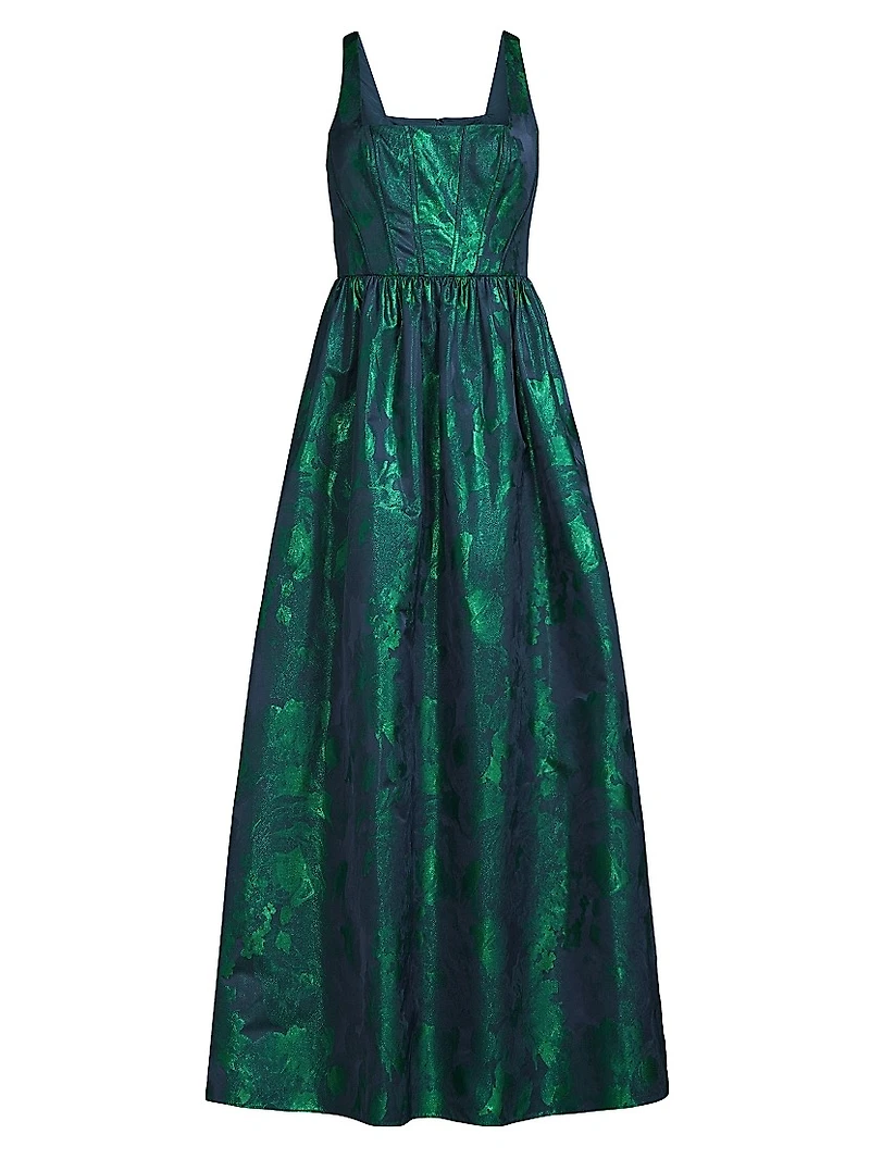 Abstract Jacquard Satin Maxi Gown
