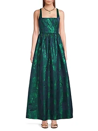 Abstract Jacquard Satin Maxi Gown