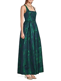 Abstract Jacquard Satin Maxi Gown