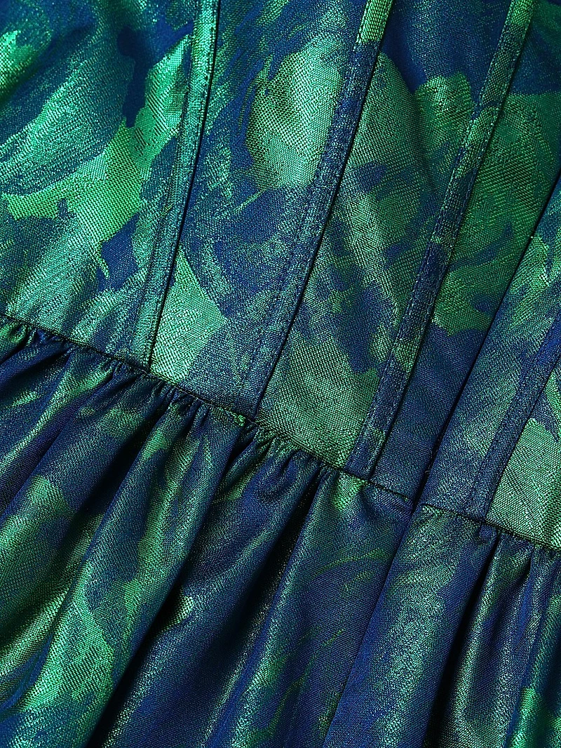 Abstract Jacquard Satin Maxi Gown