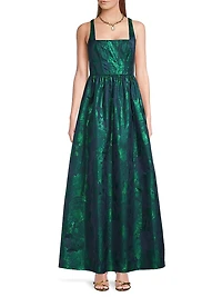 Abstract Jacquard Satin Maxi Gown