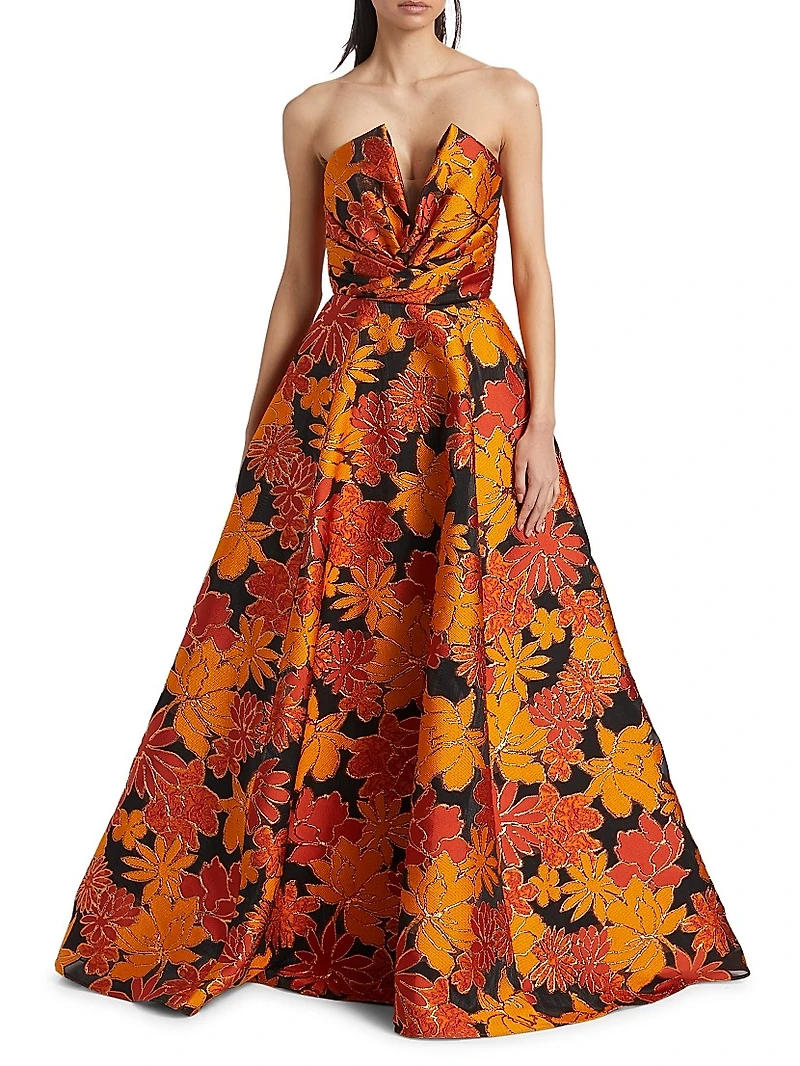 Floral Strapless A-Line Gown