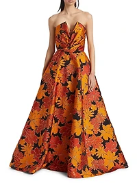 Floral Strapless A-Line Gown
