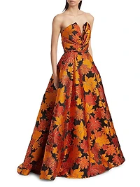 Floral Strapless A-Line Gown