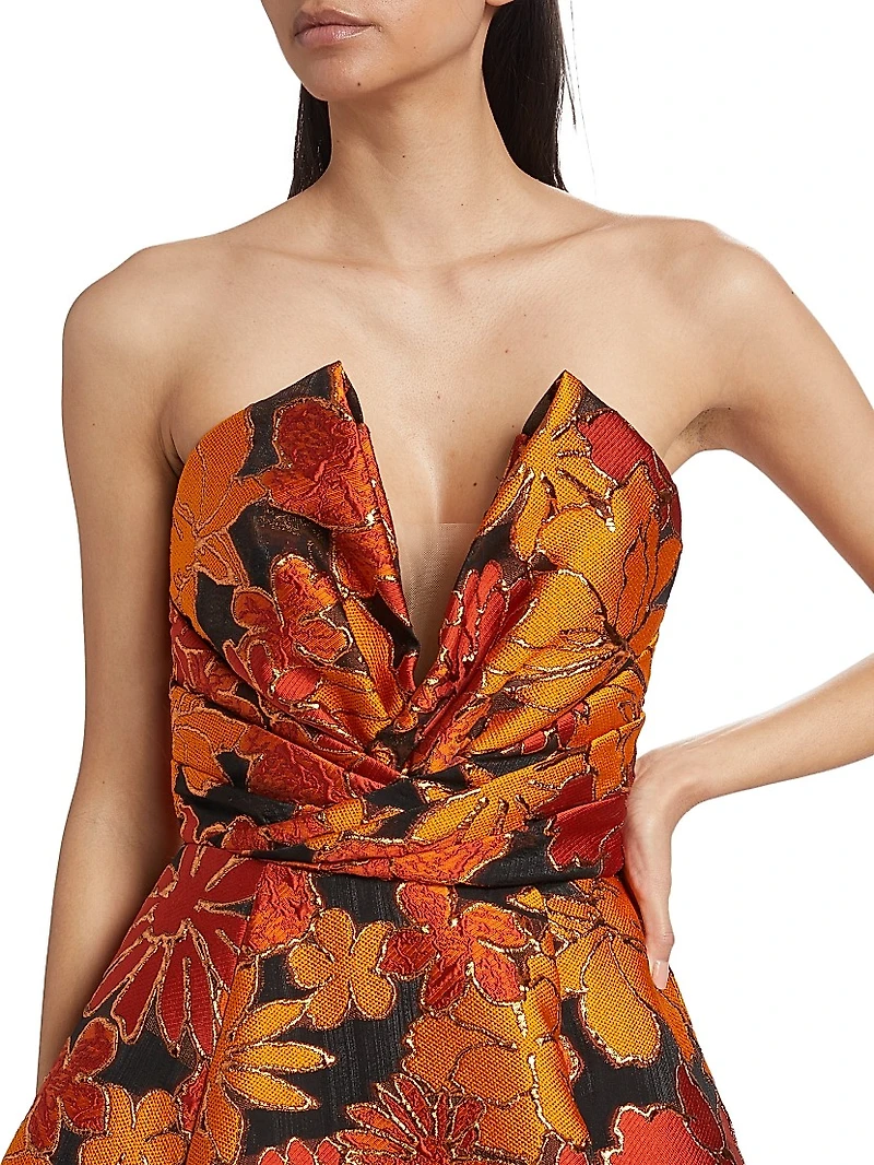 Floral Strapless A-Line Gown