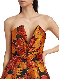 Floral Strapless A-Line Gown