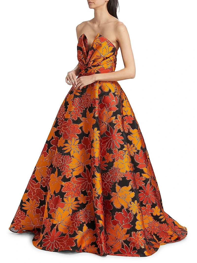 Floral Strapless A-Line Gown