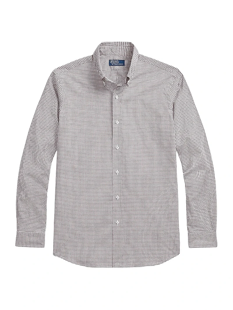 Micro Plaid Cotton Button-Down Shirt