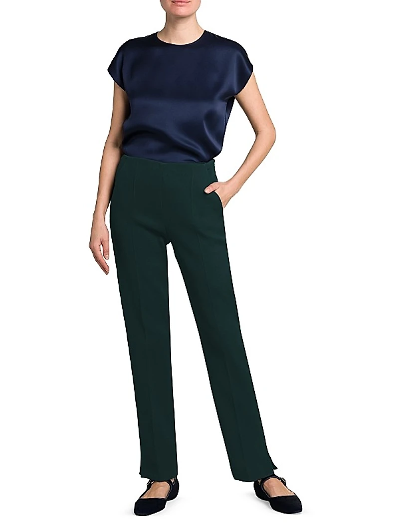 Stretch Wool Straight Pants