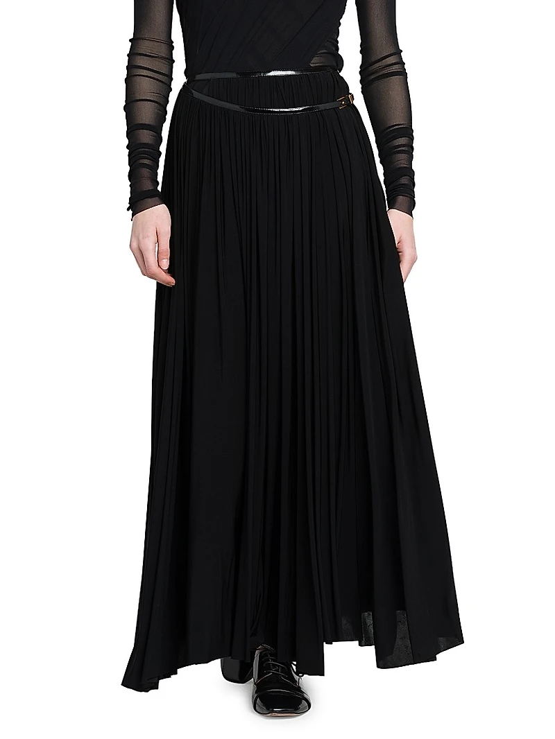 Pleated Jersey Midi-Skirt