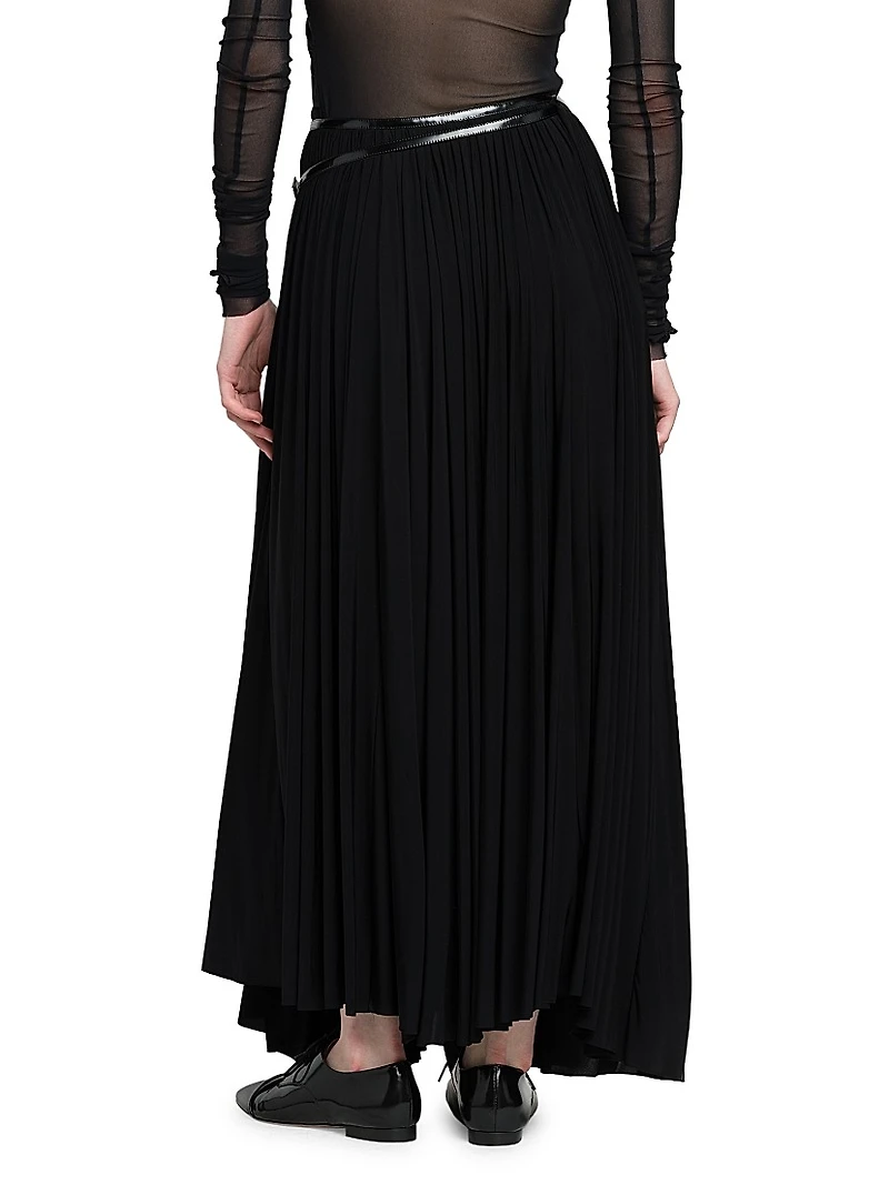 Pleated Jersey Midi-Skirt