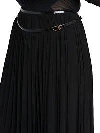 Pleated Jersey Midi-Skirt