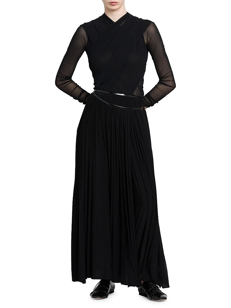 Pleated Jersey Midi-Skirt