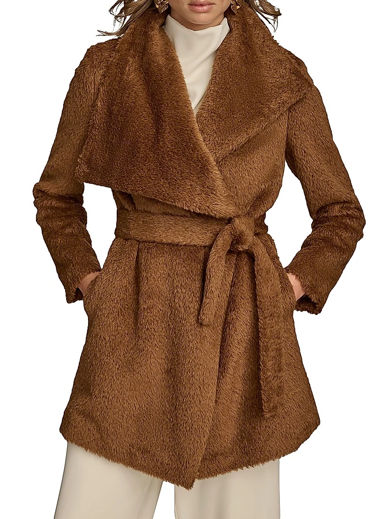 Wool-Blend Belted Wrap Coat