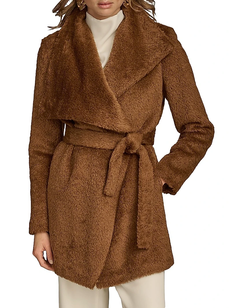 Wool-Blend Belted Wrap Coat