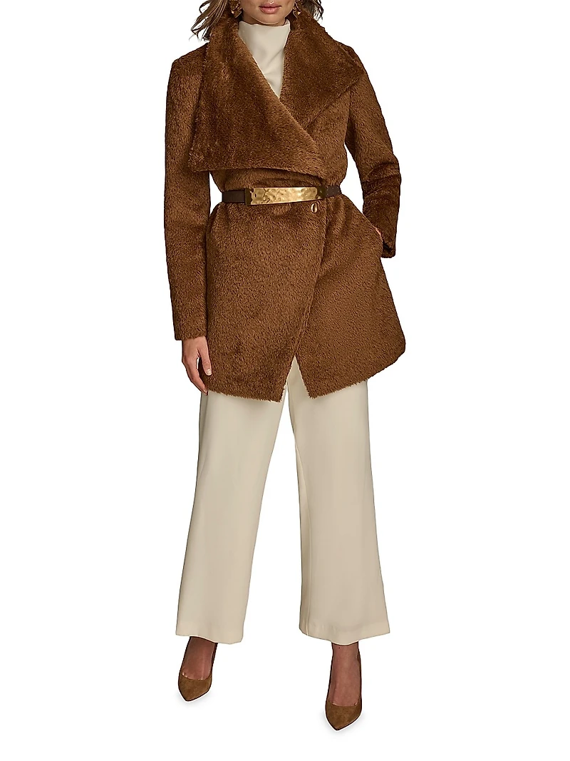 Wool-Blend Belted Wrap Coat