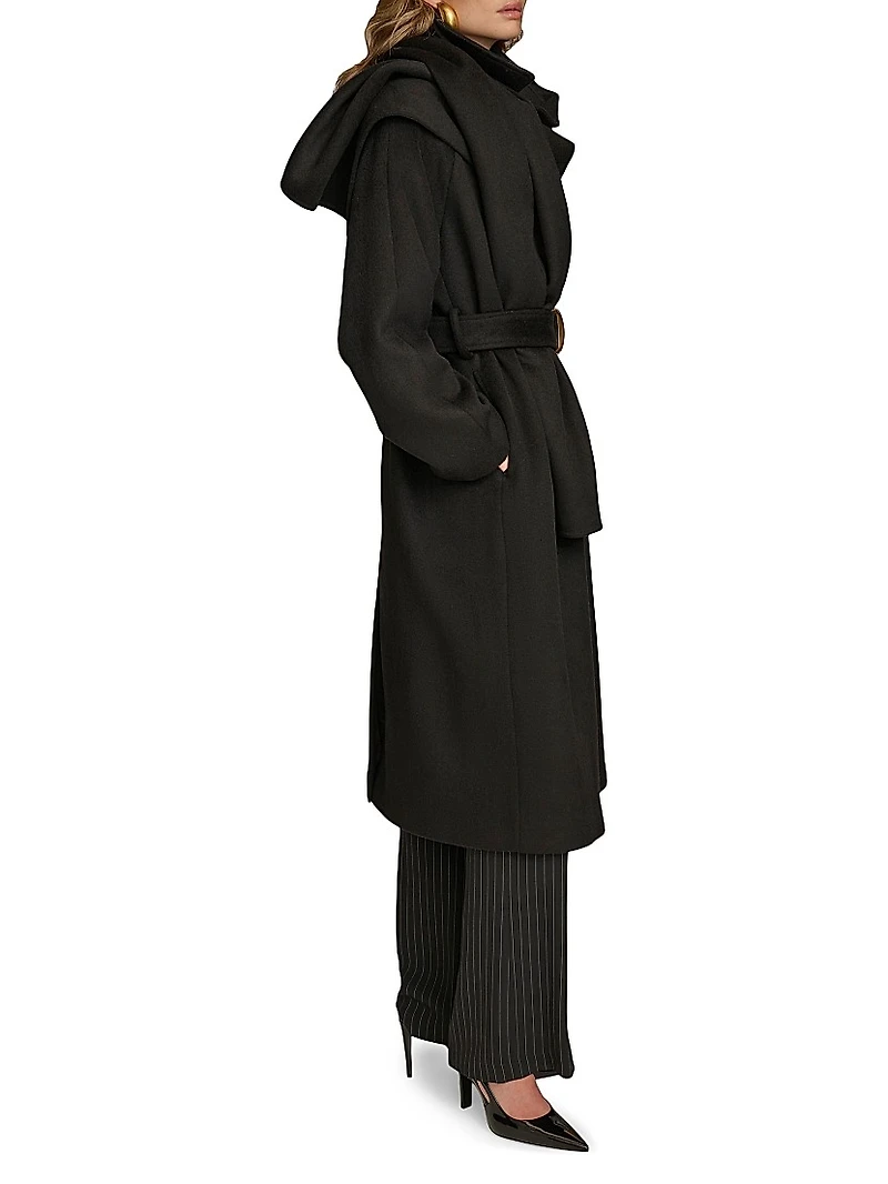 Wool-Blend Belted Scarf Coat