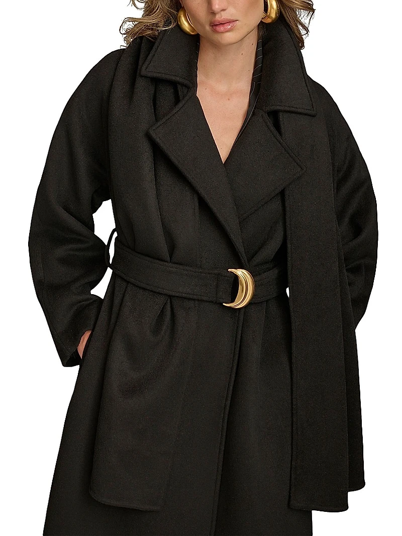 Wool-Blend Belted Scarf Coat