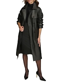 Leather Belted Double-Breasted Trench Coat